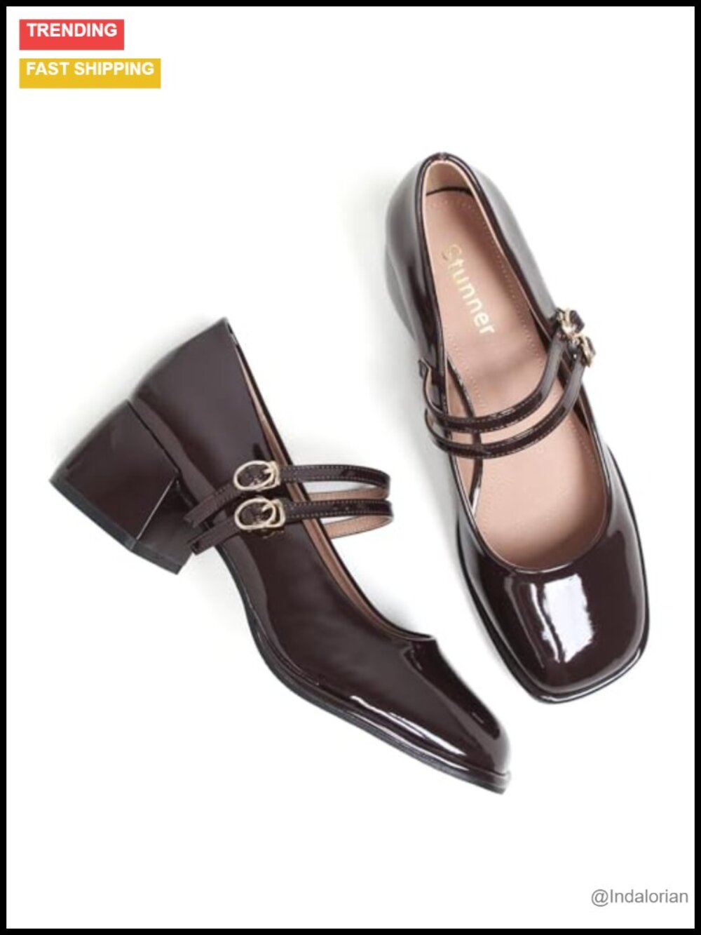 Chunky Low Block Heel Mary Janes Pumps for Women PU Leather Work Shoes